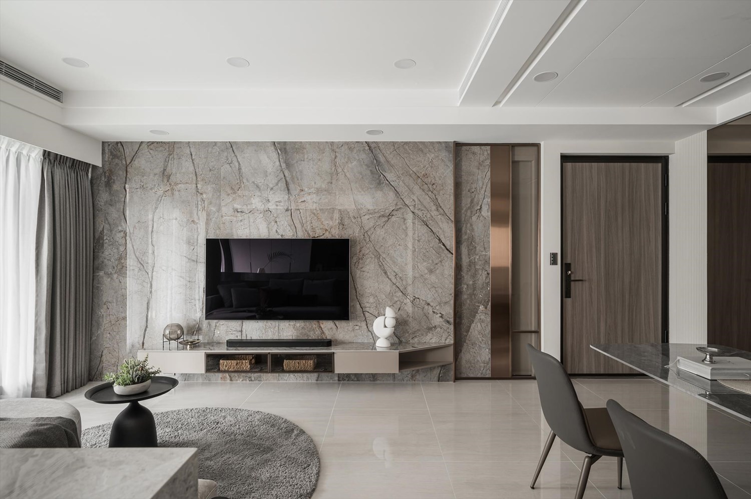 電視牆設計案例 4 – 整片大理石牆面